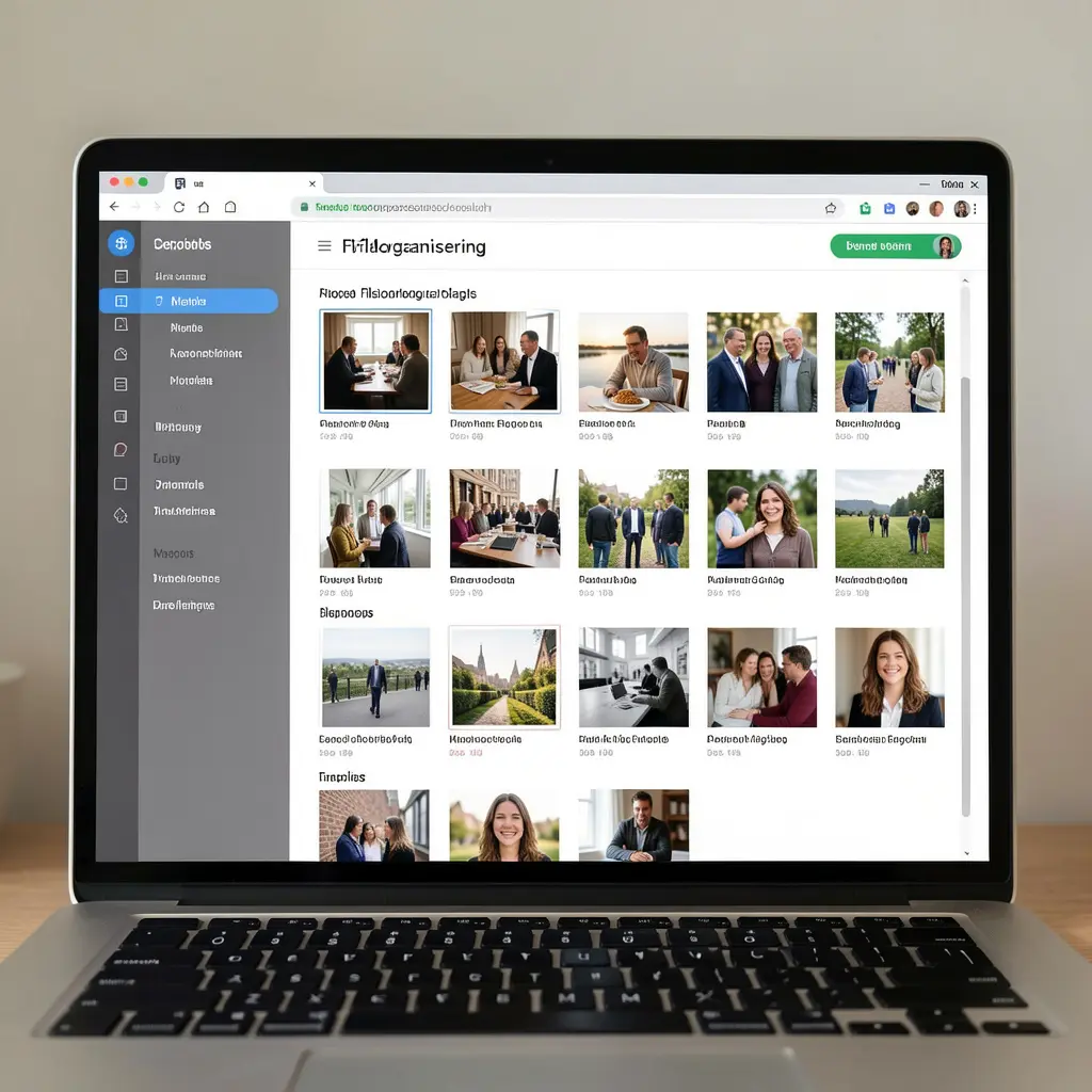 Digital filorganisering med mappar och foton sorterade på skärm